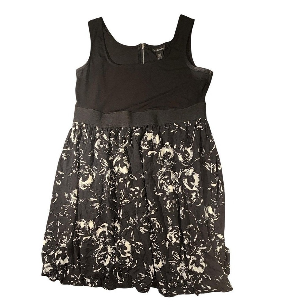 Lane Bryant Dress Womens 1X Black Floral Sleeveless Fit & Flare Scoop Neck USA